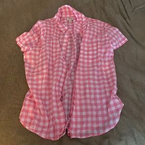 Pink Gingham short sleeve button up shirt. Never worn!